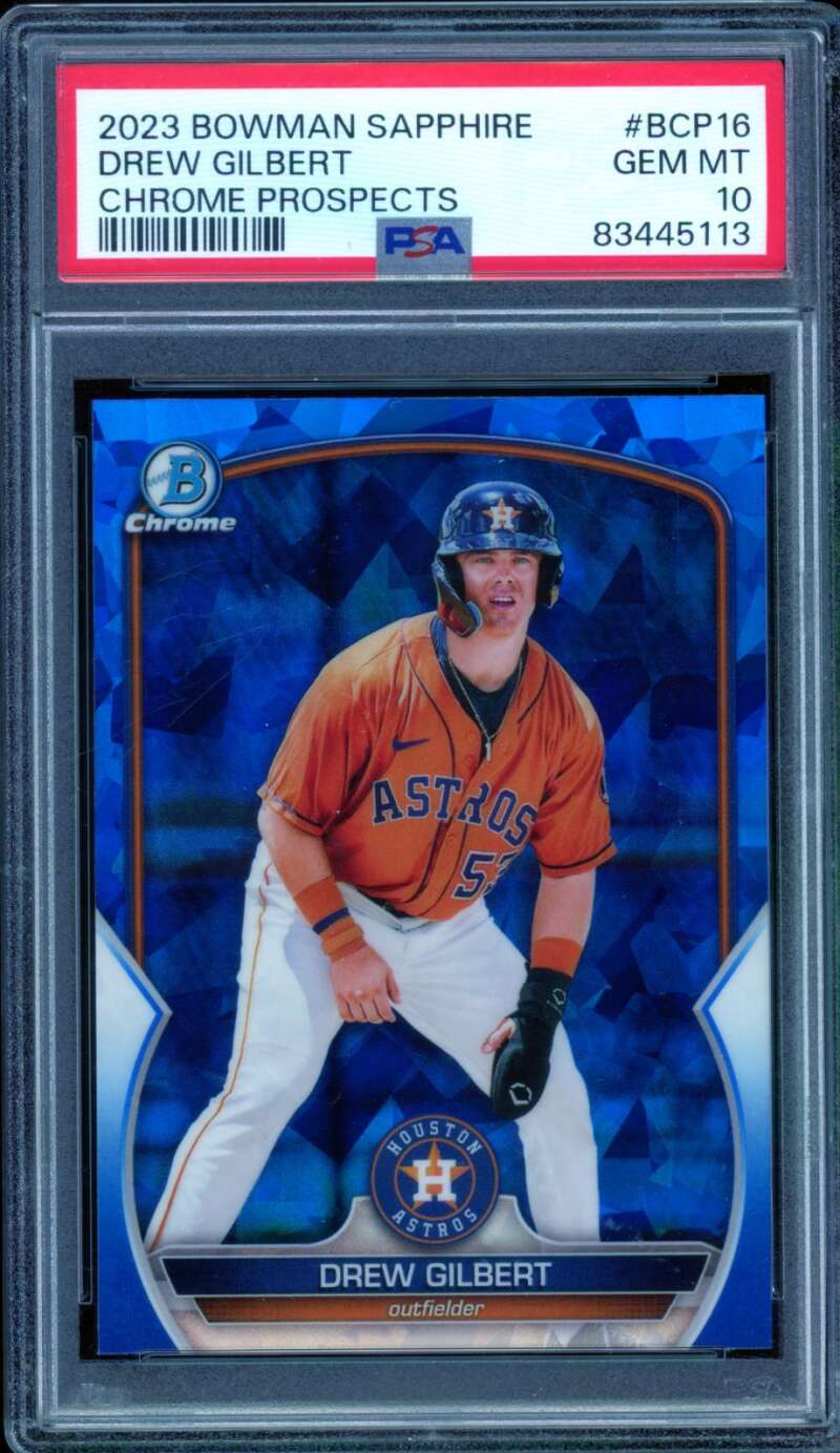 Drew Gilbert Rookie Card 2023 Bowman Sapphire Chrome Prospects #BCP16 PSA 10 Image 1