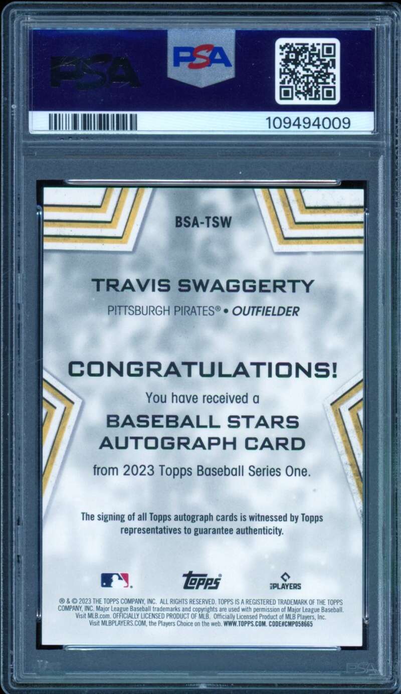 Travis Swaggerty Card 2023 Topps Baseball Stars Autograph #Bsatsw PSA 10 Image 2
