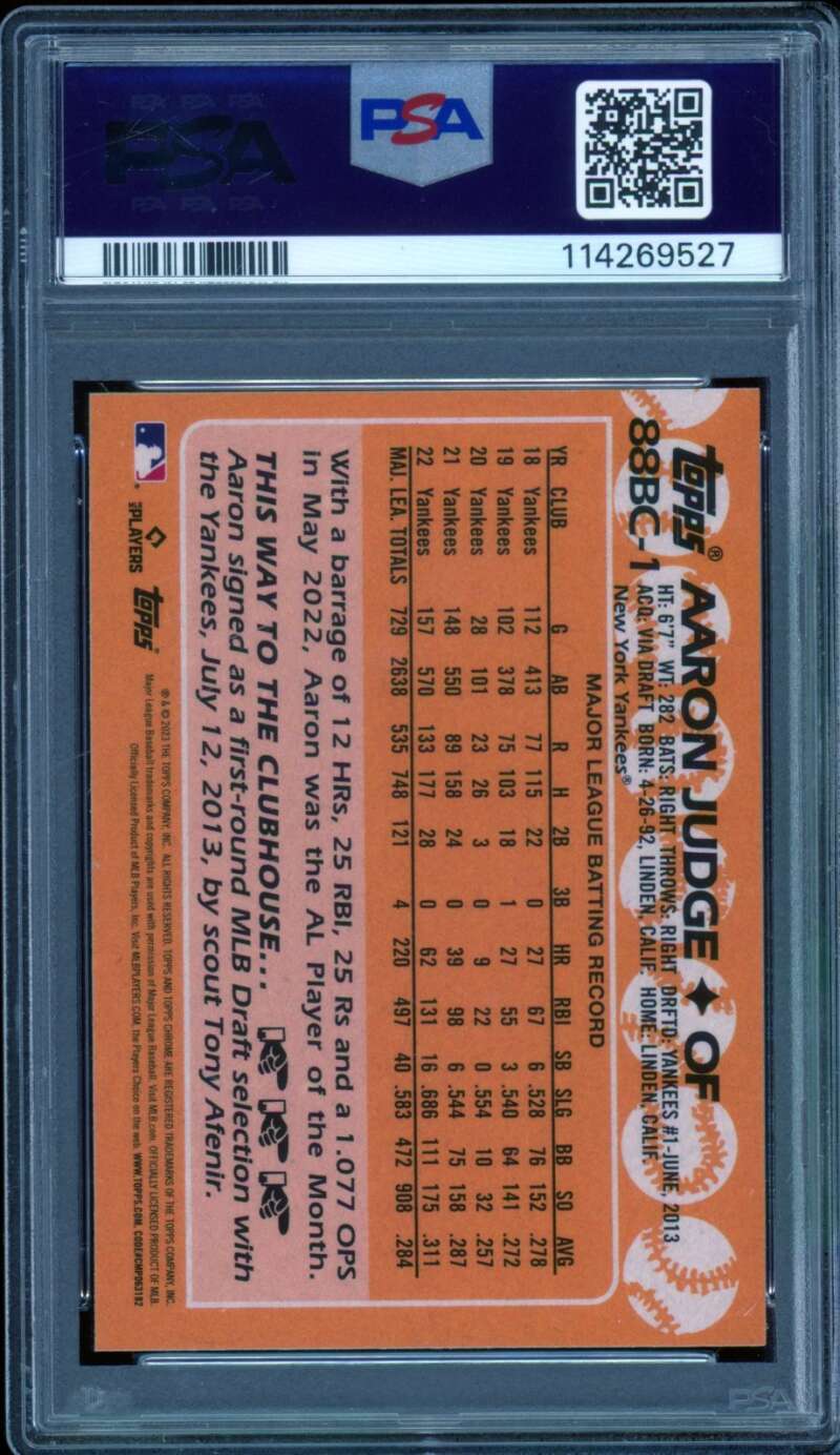 Aaron Judge Card 2023 Topps Chrome 1988 Topps #88Bc1 PSA 9 Image 2