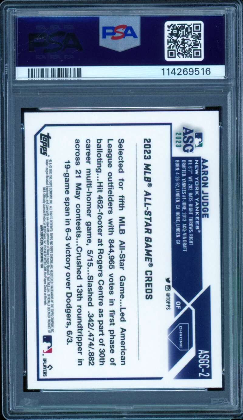 Aaron Judge Card 2023 Topps Chrome Update All Star Game #2 PSA 9 Image 2