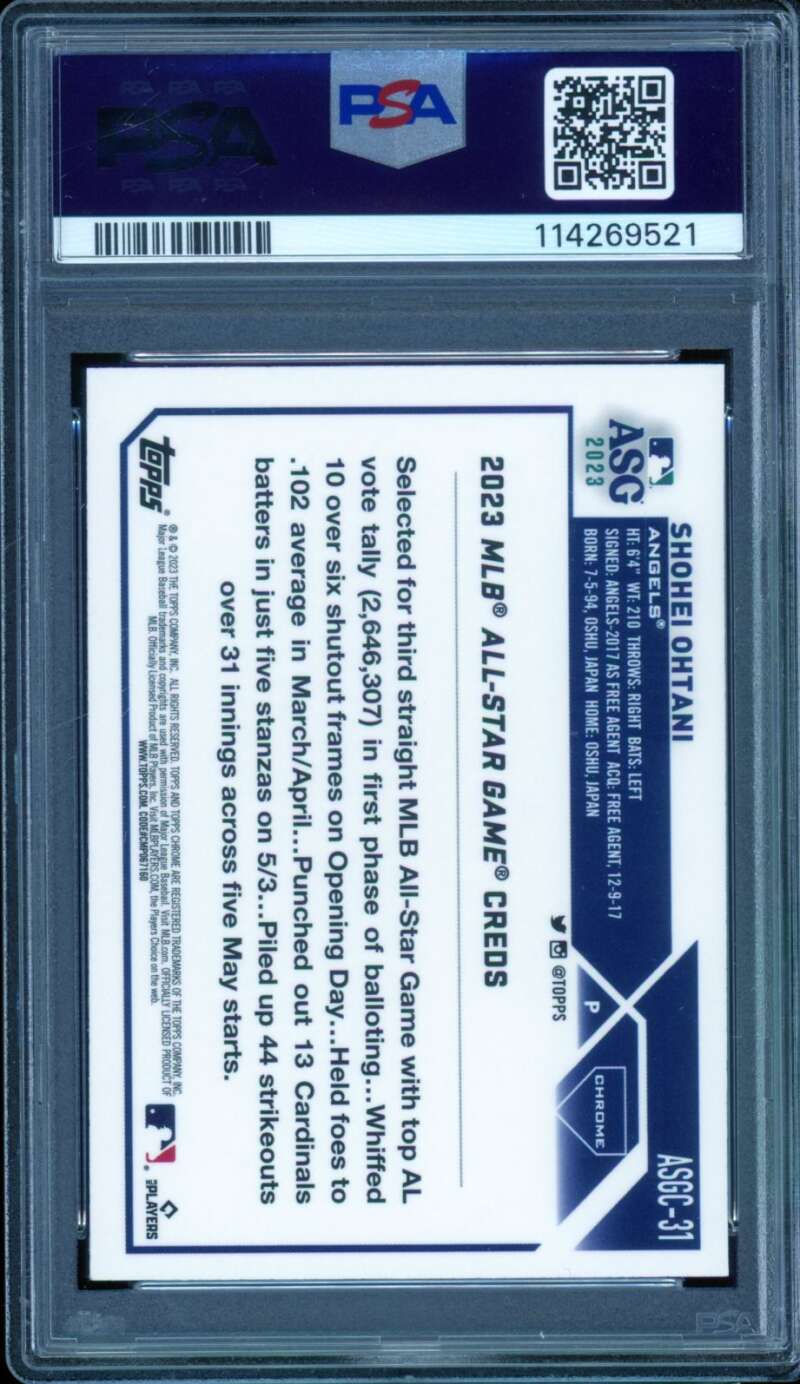 Shohei Ohtani Card 2023 Topps Chrome Update All Star Game #31 PSA 9 Image 2