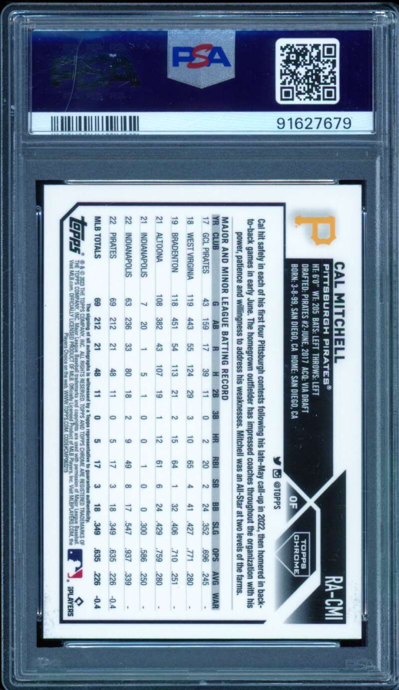 Cal Mitchell Rookie Card 2023 Topps Chrome AU Purple Speckle Auto #Racmi PSA 9 Image 2