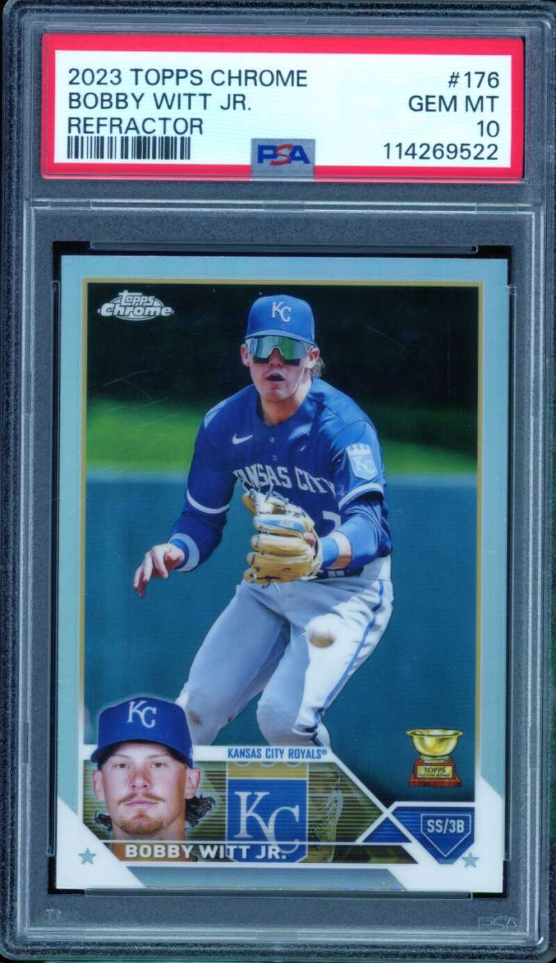 Bobby Witt Jr. Rookie Card 2023 Topps Chrome Refractor #176 PSA 10 Image 1