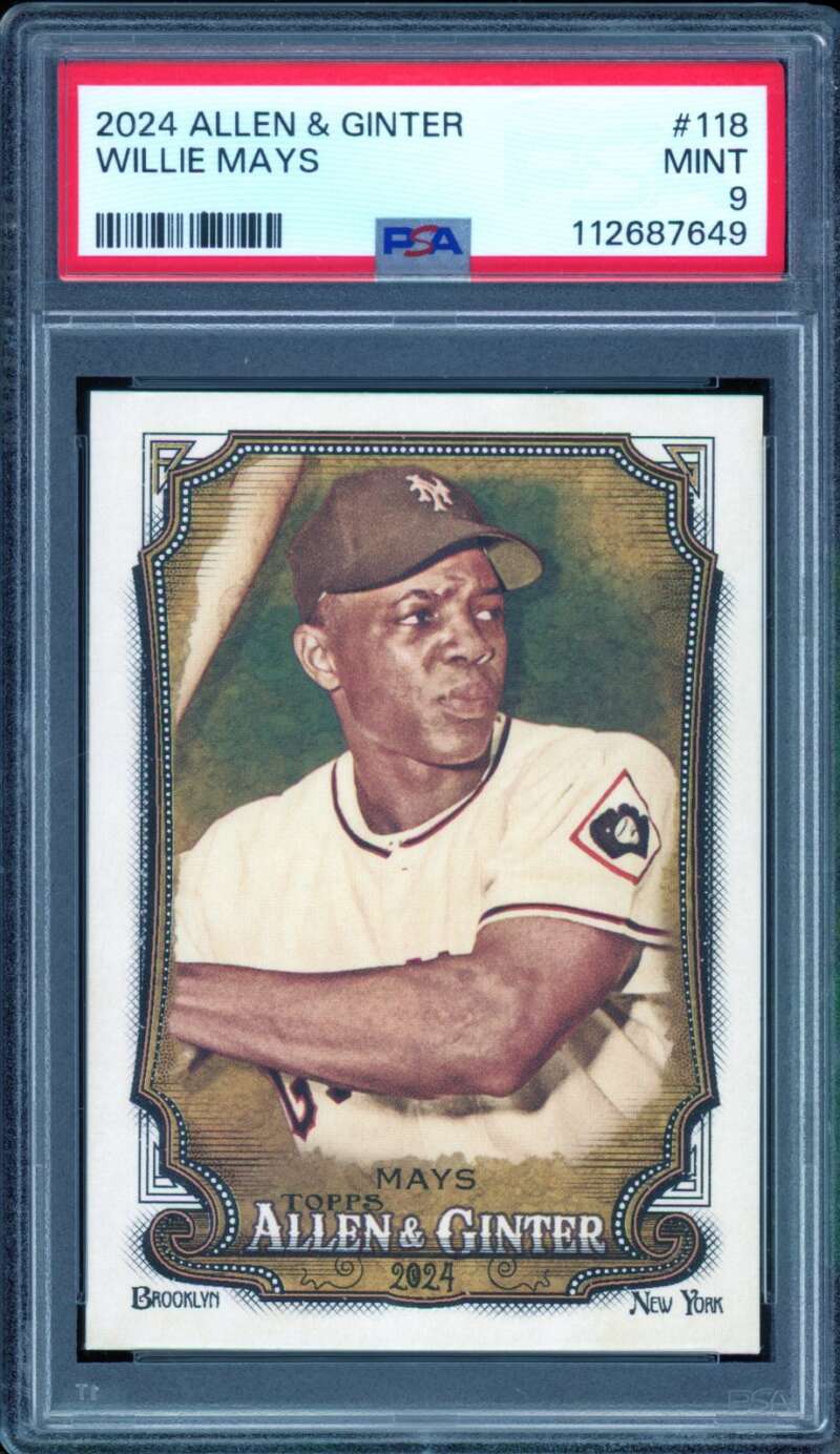 Willie Mays Card 2024 Allen Ginter (pop 1) #118 PSA 9 Image 1