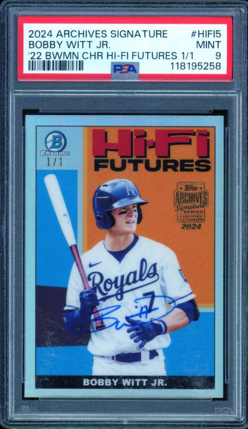 Bobby Witt Jr. 2024 Archives Signature 2022 Bowman Chrome Futures (1/1) #5 PSA 9 Image 1