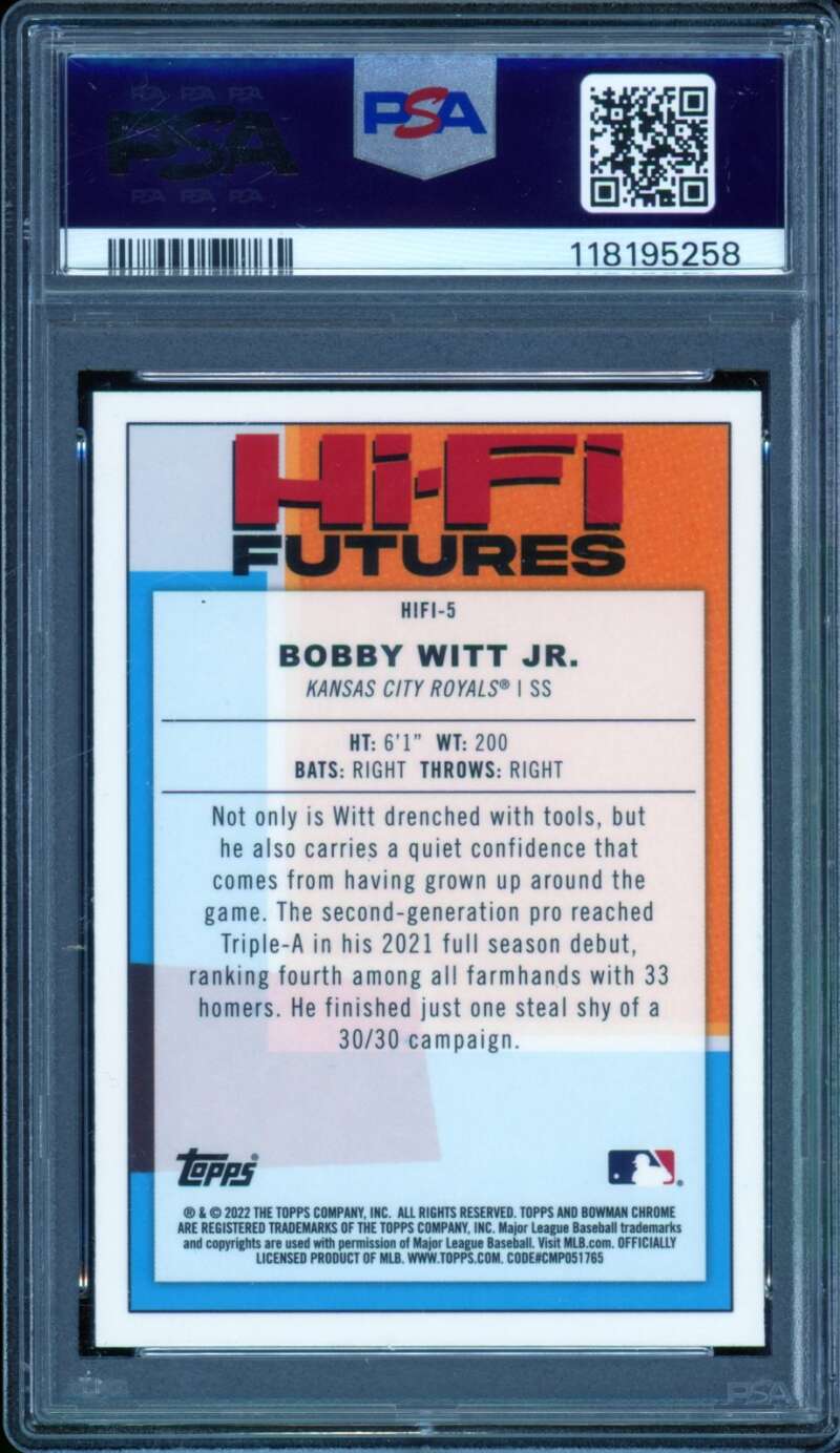 Bobby Witt Jr. 2024 Archives Signature 2022 Bowman Chrome Futures (1/1) #5 PSA 9 Image 2