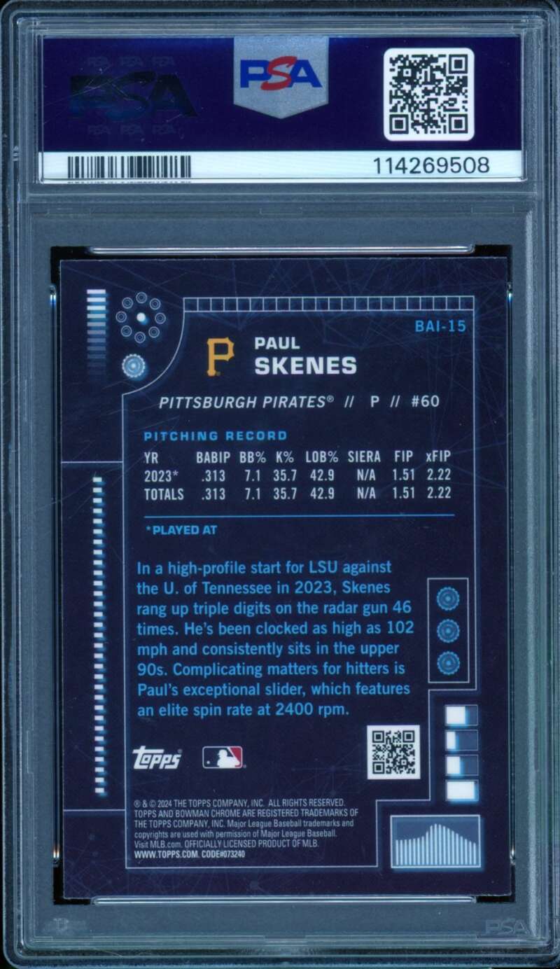 Paul Skenes Card 2024 Bowman AI #BAI15 PSA 10 Image 2
