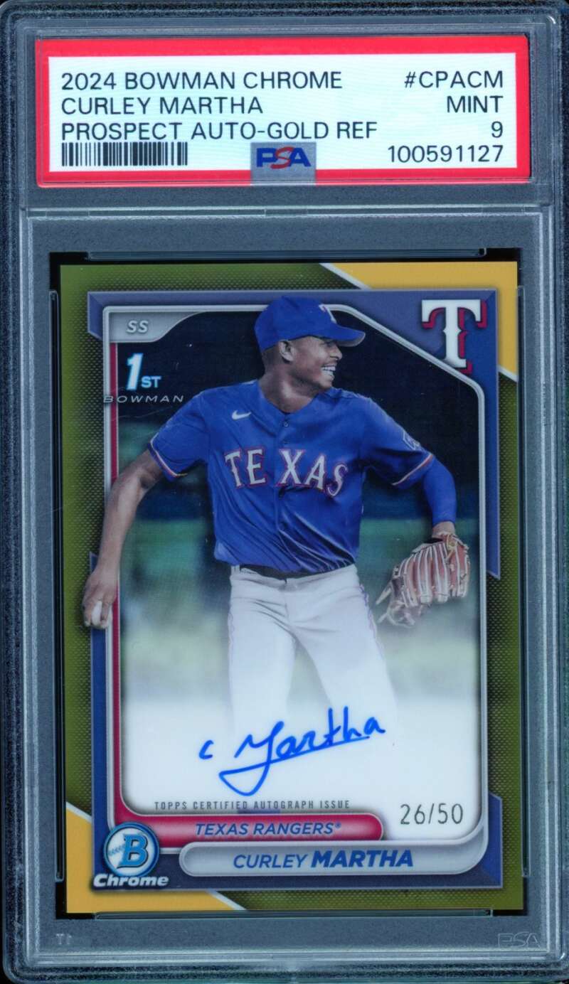 Curley Martha Rookie Card 2024 Bowman Chrome Prospect Auto Gold Ref #Cpacm PSA 9 Image 1