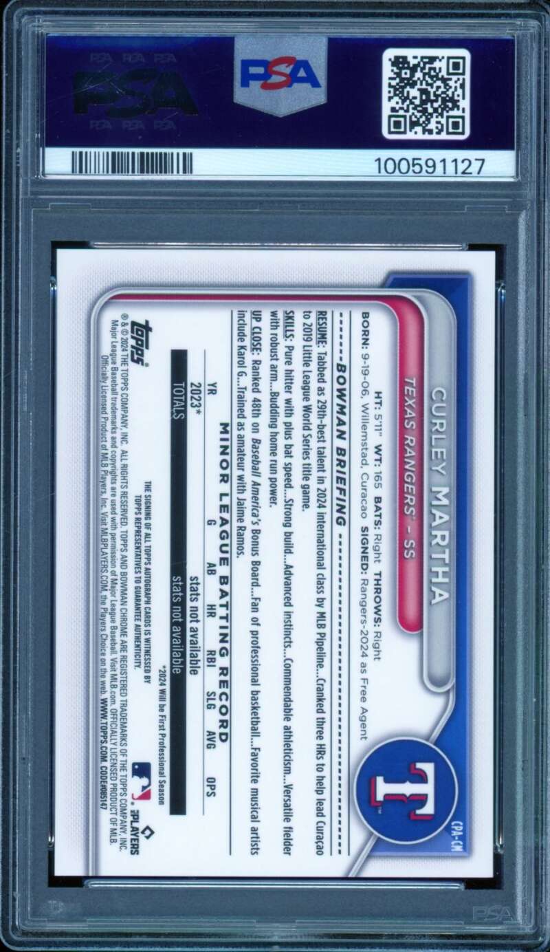 Curley Martha Rookie Card 2024 Bowman Chrome Prospect Auto Gold Ref #Cpacm PSA 9 Image 2