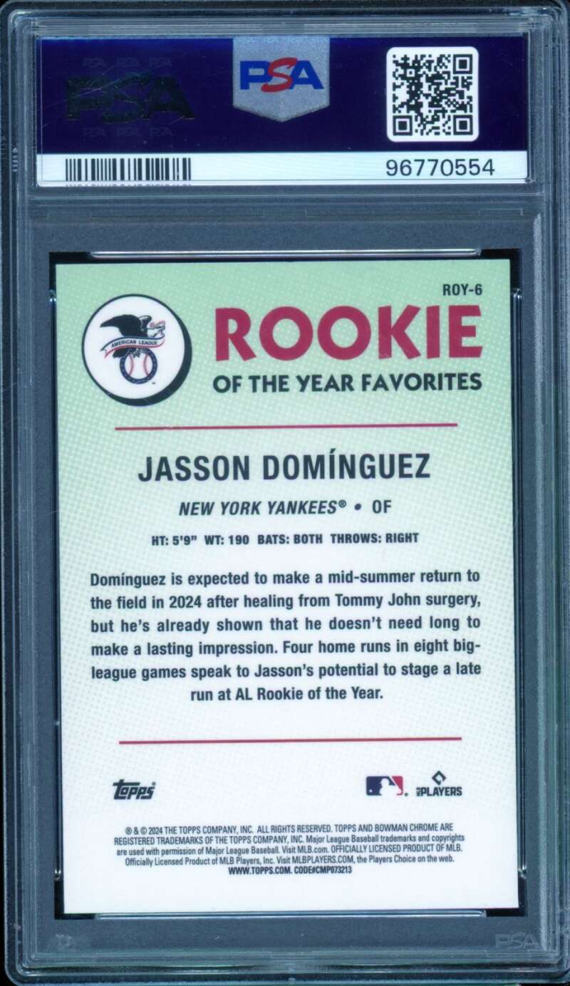 Jasson Dominguez Rookie 2024 Bowman Rookie Of The Year Favorite #ROY6 PSA 10 Image 2