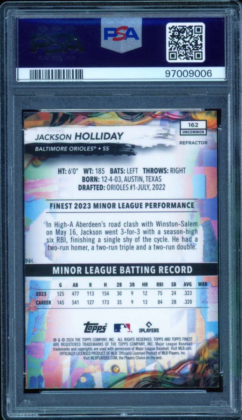 Jackson Holliday Rookie Card 2024 Finest Refractor #162 PSA 9 Image 2