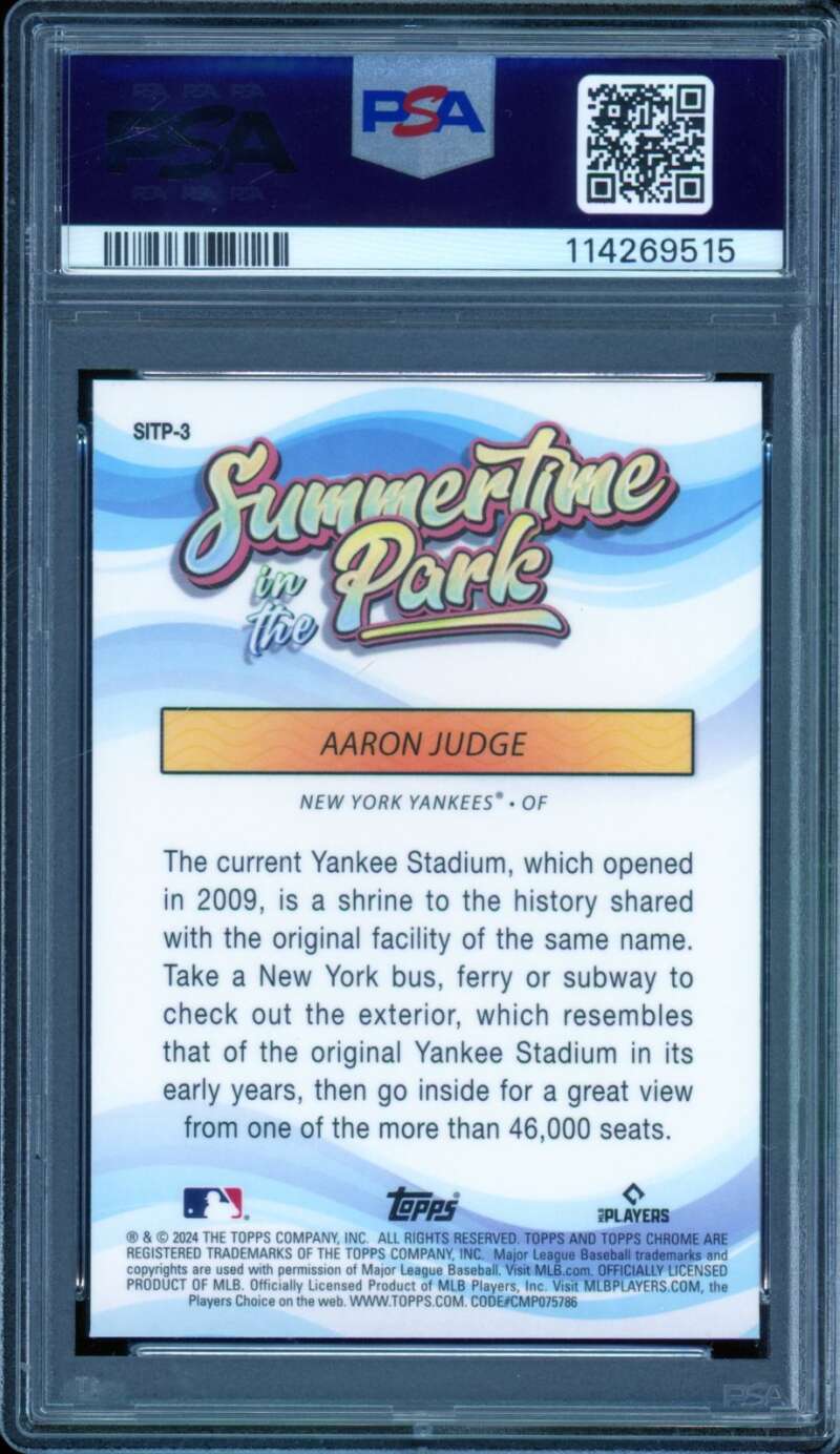 Aaron Judge Card 2024 Topps Chrome Summertime In The Park #3 PSA 10 Image 2