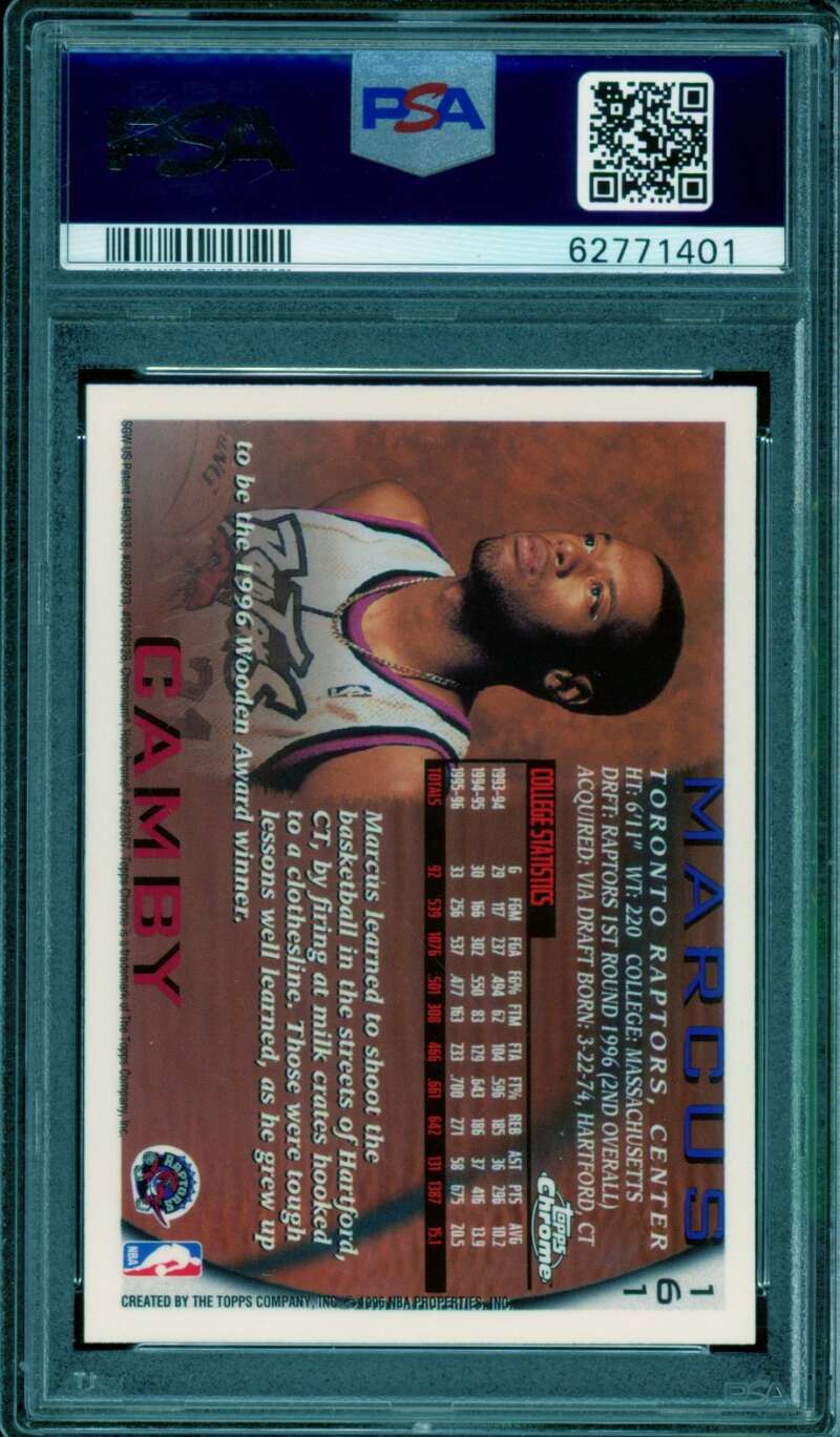 Marcus Camby Rookie Card 1996-97 Topps Chrome #161 PSA 9 Image 2