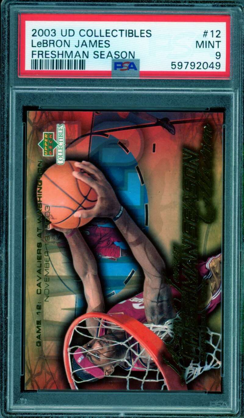 Lebron James Rookie Card 2003 UD Collectibles Freshman Season #12 PSA 9 Image 1