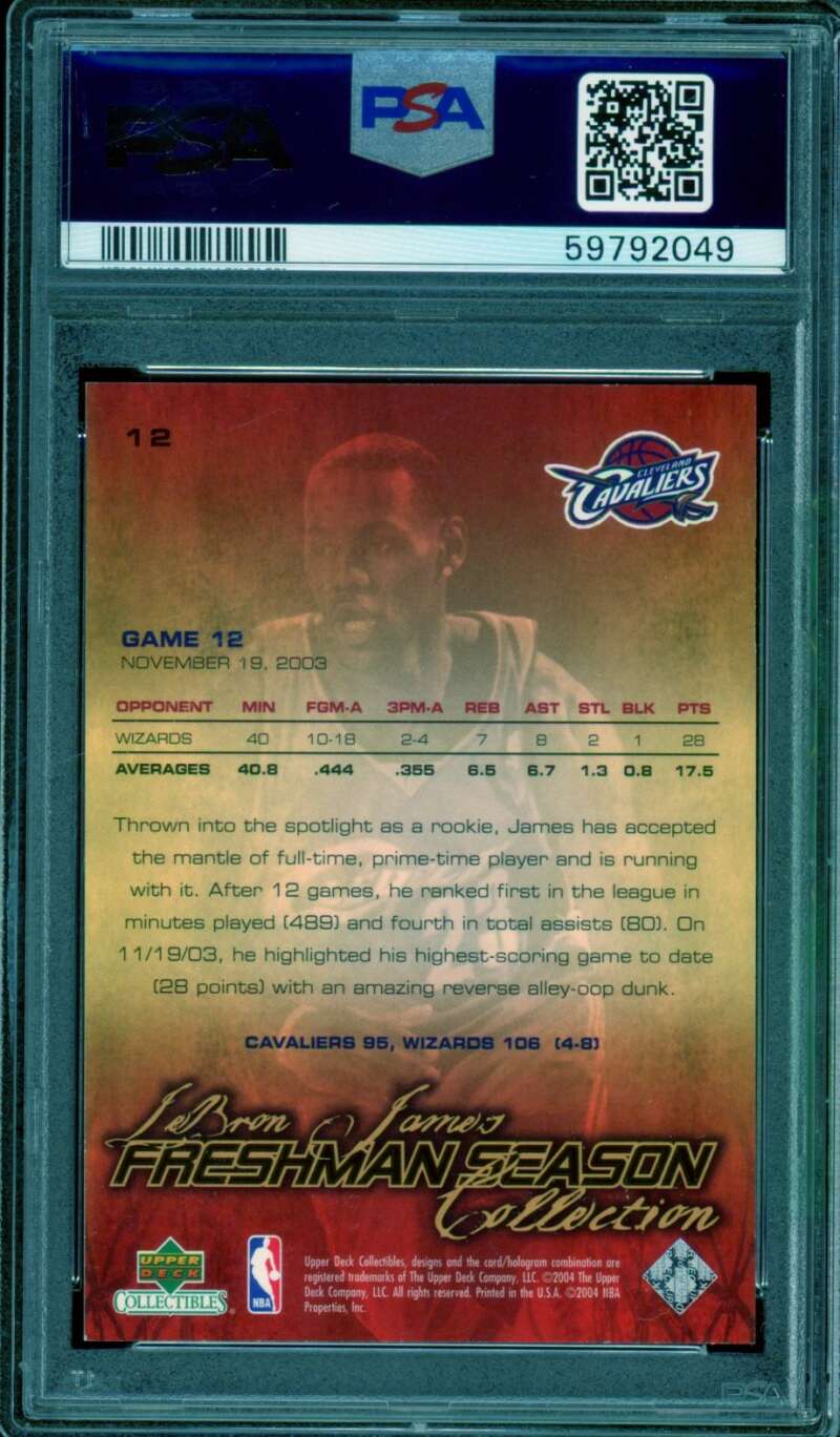 Lebron James Rookie Card 2003 UD Collectibles Freshman Season #12 PSA 9 Image 2