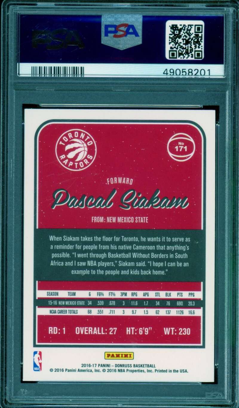 Pascal Siakam Rookie Card 2016-17 Panini Donruss #171 PSA 9 Image 2