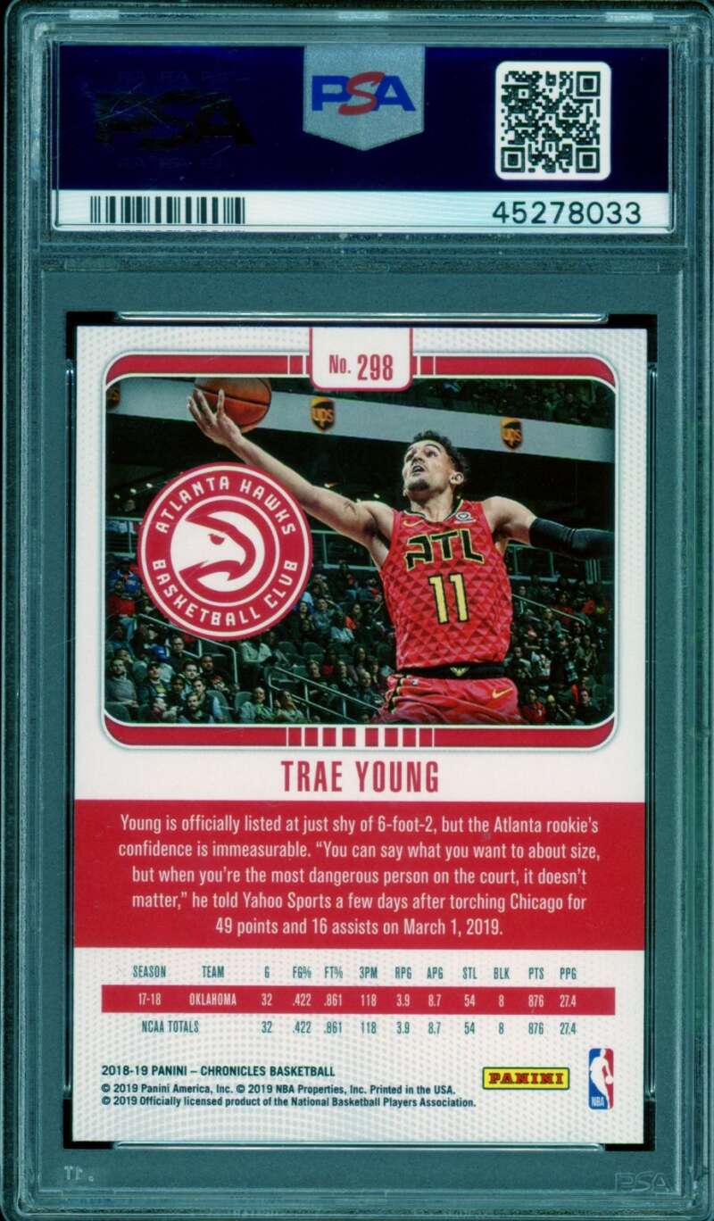 Trae Young Rookie Card 2018-19 Panini Chronicles #298 PSA 9 Image 2