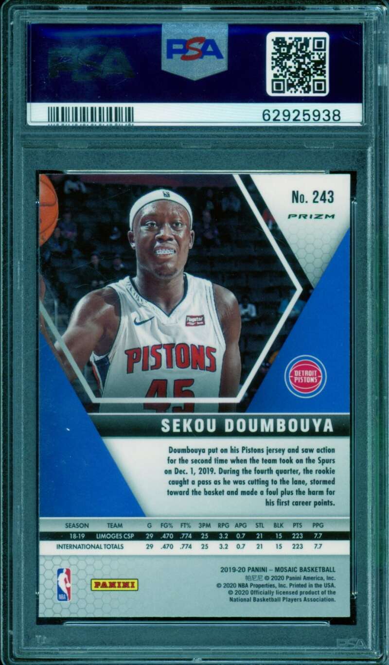 Sekou Doumbouya Rookie Card 2019-20 Panini Mosaic Reactive Orange #243 PSA 10 Image 2