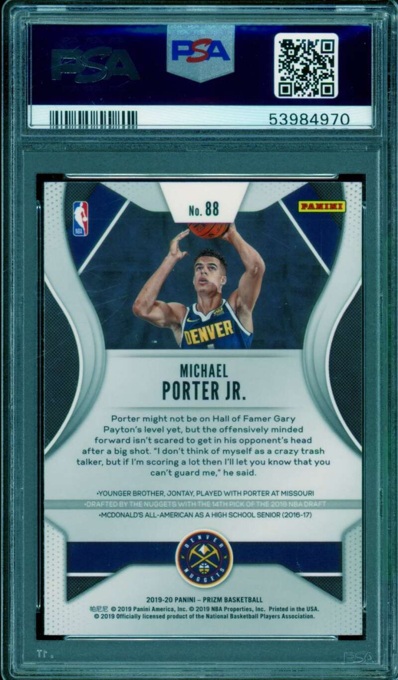 Michael Porter Jr Card 2019-20 Panini Prizm #88 PSA 10 Image 2
