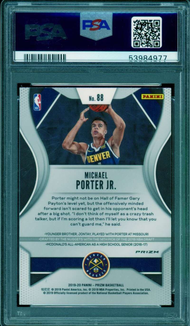 Michael Porter Jr. Rookie 2019-20 Panini Prizm Red/White/Blue #88 PSA 10 Image 2