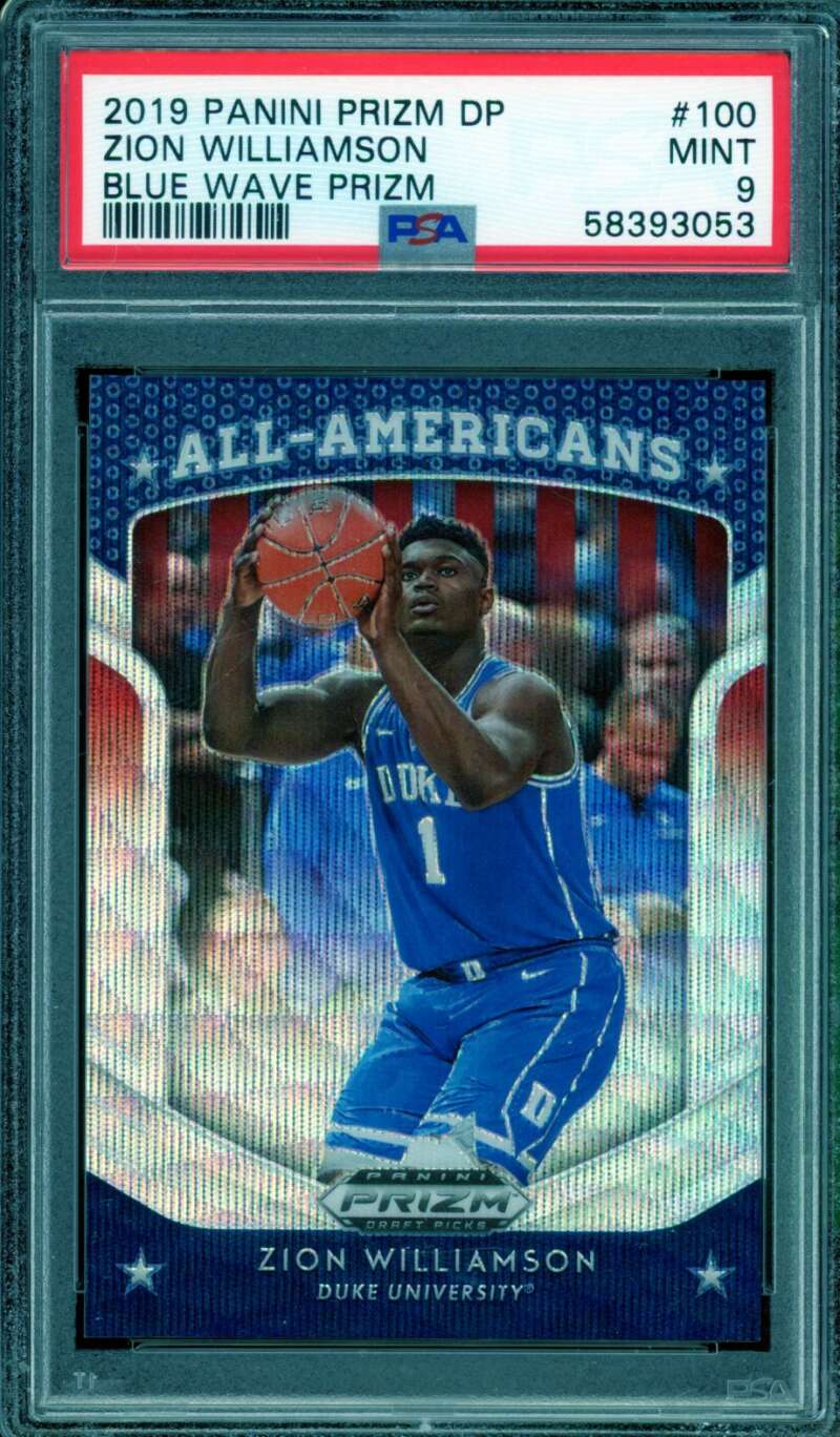 Zion Williamson Rookie Card 2019-20 Panini Prizm DP Blue Wave #100 PSA 9 Image 1