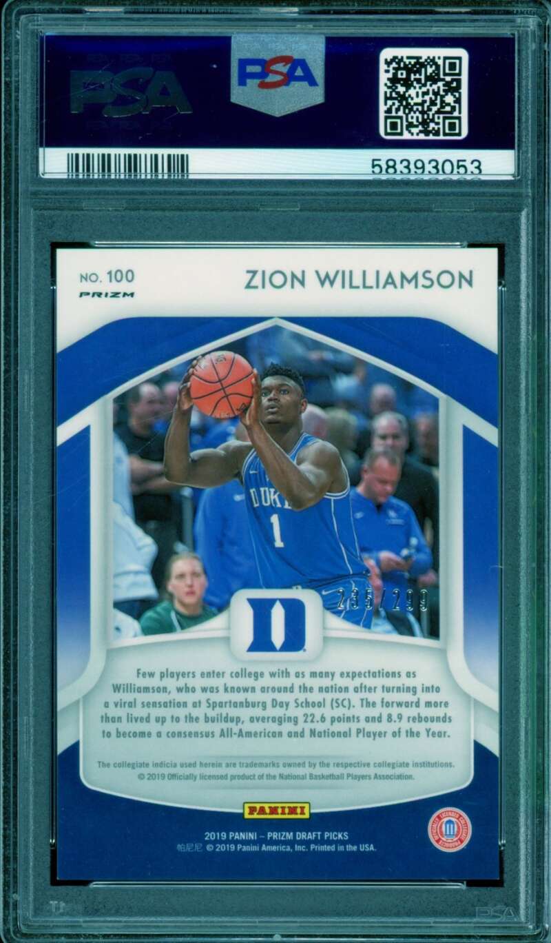 Zion Williamson Rookie Card 2019-20 Panini Prizm DP Blue Wave #100 PSA 9 Image 2