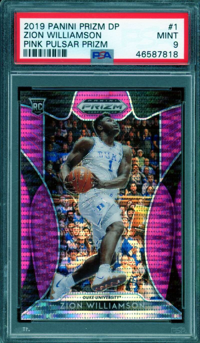 Zion Williamson Rookie Card 2019-20 Panini Prizm DP Pink Pulsar #1 PSA 9 Image 1