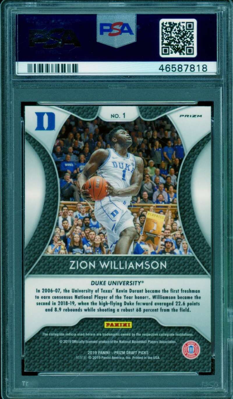 Zion Williamson Rookie Card 2019-20 Panini Prizm DP Pink Pulsar #1 PSA 9 Image 2