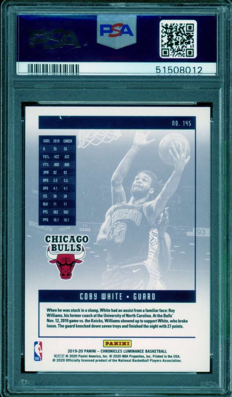 Coby White Rookie Card 2019-20 Panini Chronicles #145 PSA 10 Image 2