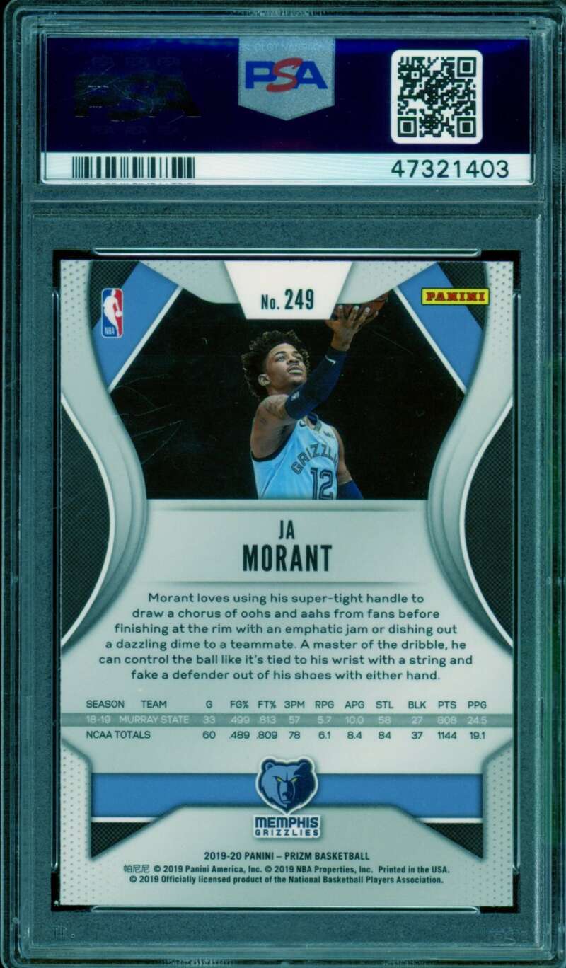 Ja Morant Rookie Card 2019-20 Panini Prizm Layup #249 PSA 10 Image 2