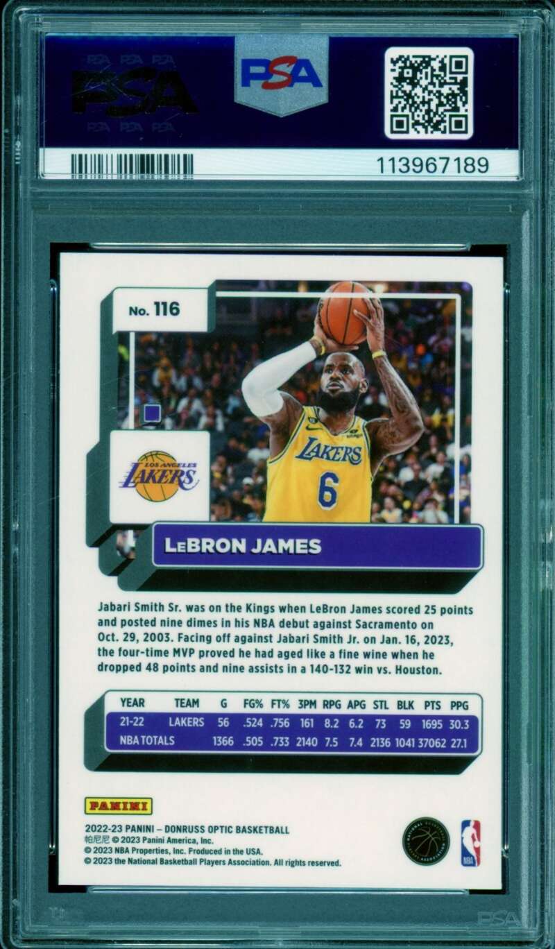 LeBron James Card 2022-23 Donruss Optic #116 PSA 9 Image 2