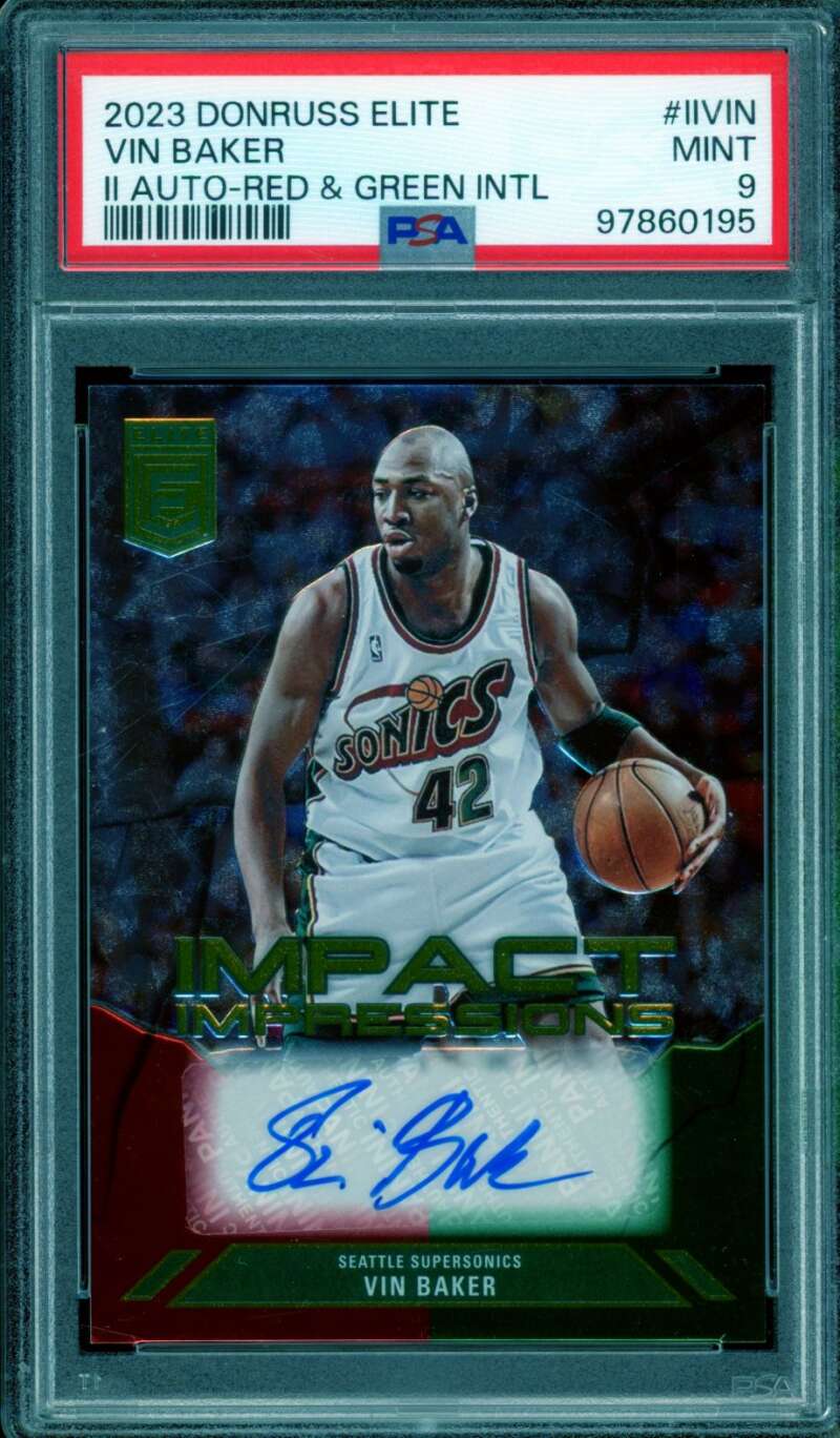 Vin Baker Card 2023-24 Donruss Elite Auto Red Green Intl #Iivin PSA 9 Image 1