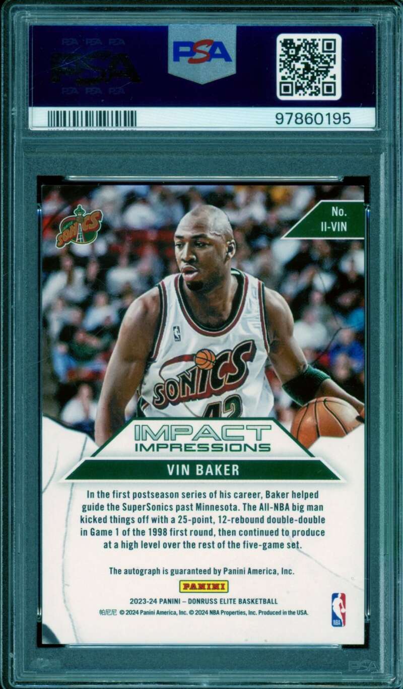 Vin Baker Card 2023-24 Donruss Elite Auto Red Green Intl #Iivin PSA 9 Image 2