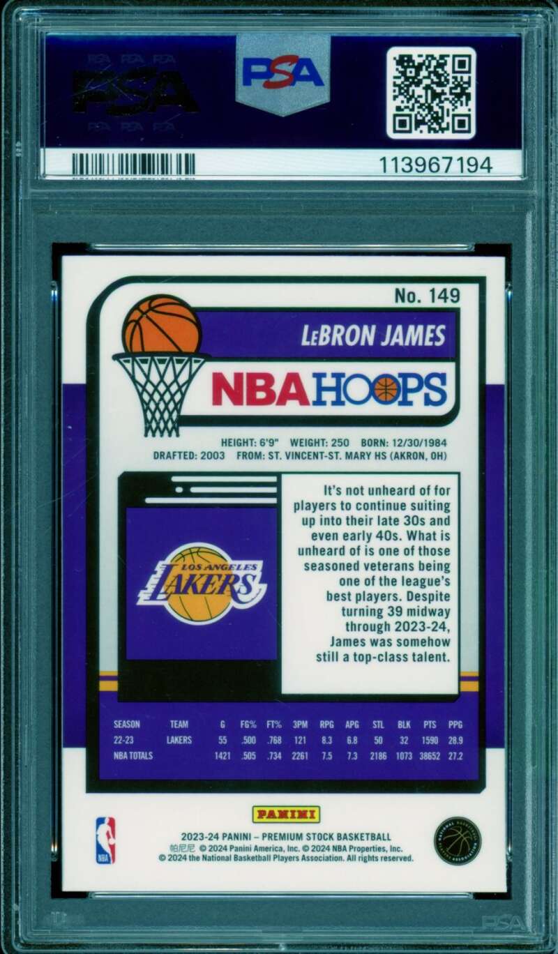 LeBron James Card 2023-24 Hoops Premium Stock #149 PSA 7 Image 2