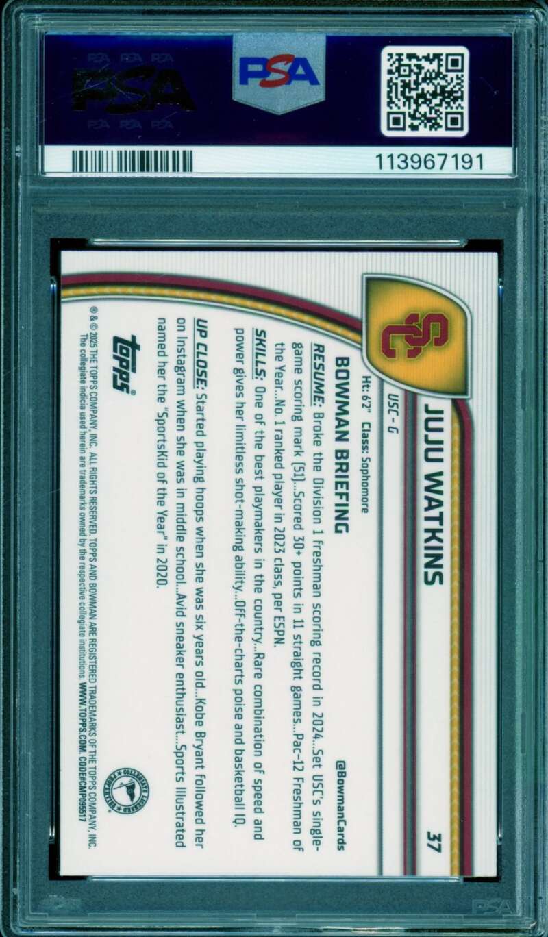 Juju Watkins Rookie Card 2024 Bowman Chrome U #37 PSA 10 Image 2