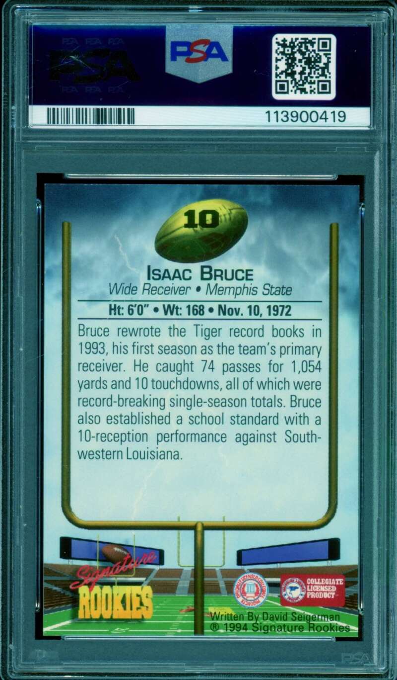 Isaac Bruce Rookie Card 1994 Signature Rookies (pop 1) #10 PSA 9 Image 2