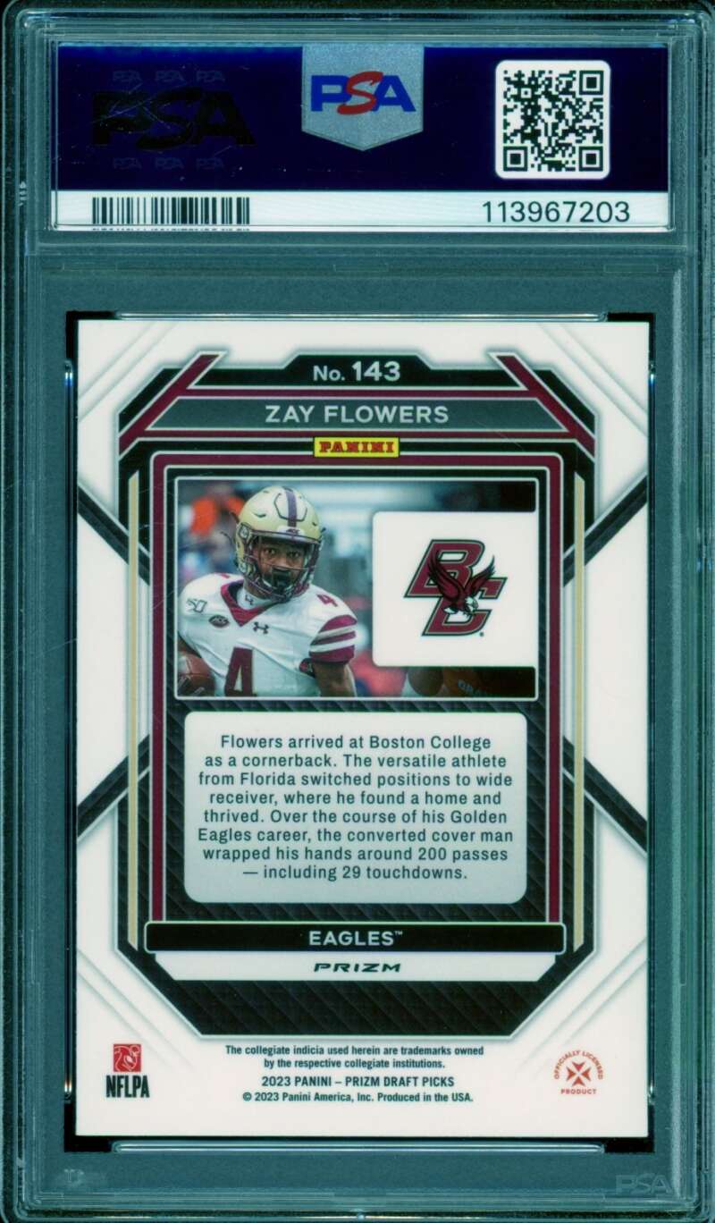 Zay Flowers Rookie Card 2023 Prizm Draft Picks Silver #143 PSA 10 Image 2