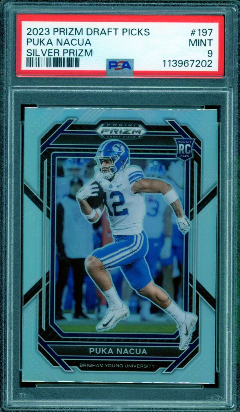 Puka Nacua Rookie Card 2023 Prizm Draft Picks Silver #197 PSA 9 Image 1