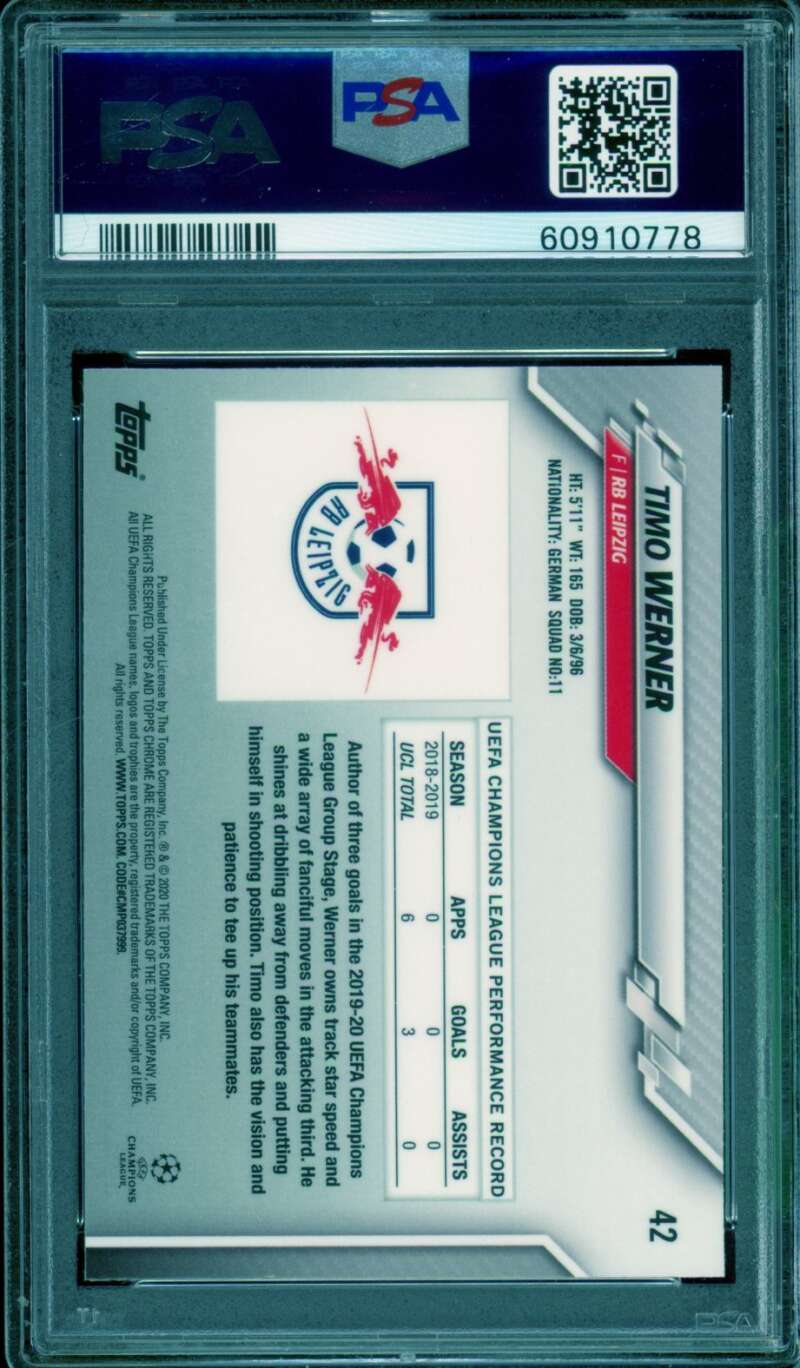 Timo Werner Card 2019-20 Topps Chrome UCL #42 PSA 10 Image 2