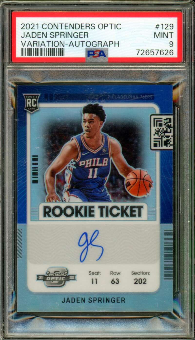 Jaden Springer Rookie 2021-22 Contenders Optic Variations Autograph #129 PSA 9 Image 1