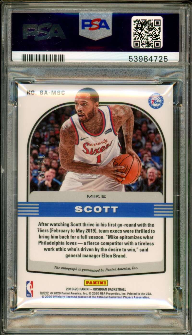 Mike Scott Card 2019-20 Panini Obsidian Galaxy Auto Purple (pop 1) #GAMSC PSA 10 Image 2