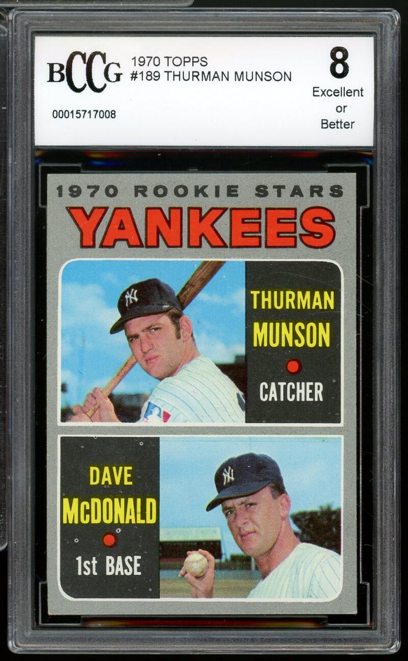 1970 Topps #189 Thurman Munson Rookie Card BGS BCCG 8 Excellent+ Image 1