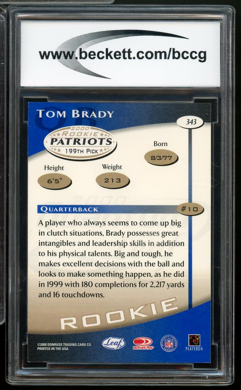 2000 Quantum Leaf #343 Tom Brady Rookie Card BGS BCCG 10 Mint+ Image 2