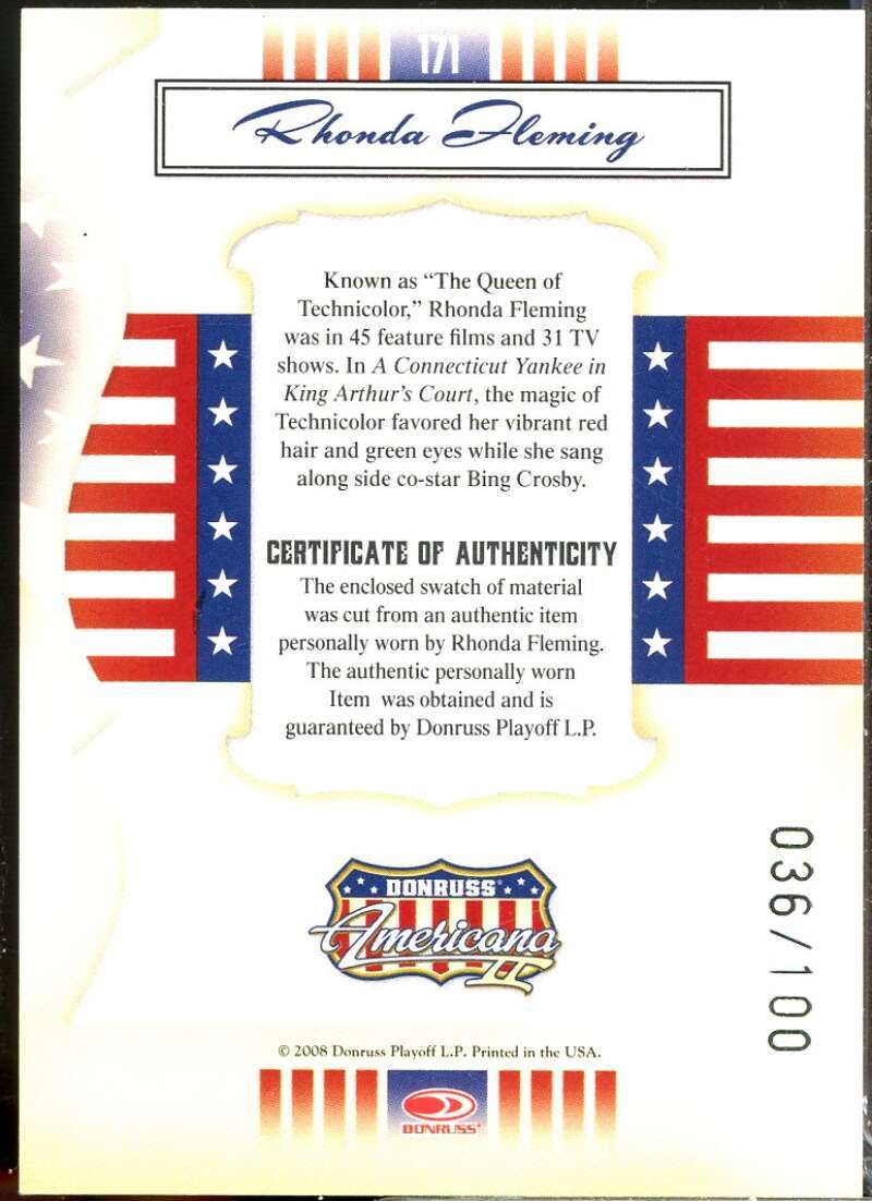 Rhonda Fleming Card 2008 Americana II Stars Material Silver Proofs /100 #171  Image 2