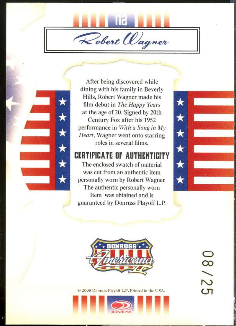 Robert Wagner Card 2008 Americana II Stars Material Gold Proofs /25 #112  Image 2