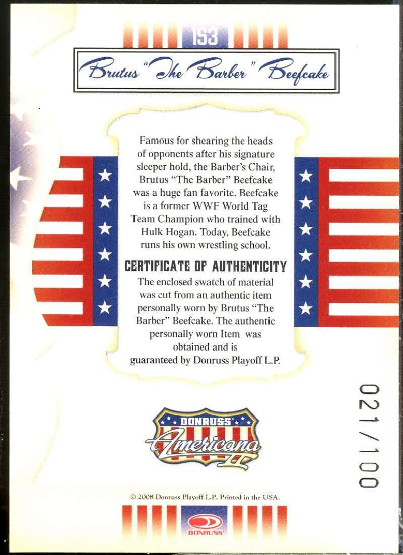 Brutus Beefcake Card 2008 Americana II Stars Material Silver Proofs /100 #153  Image 2