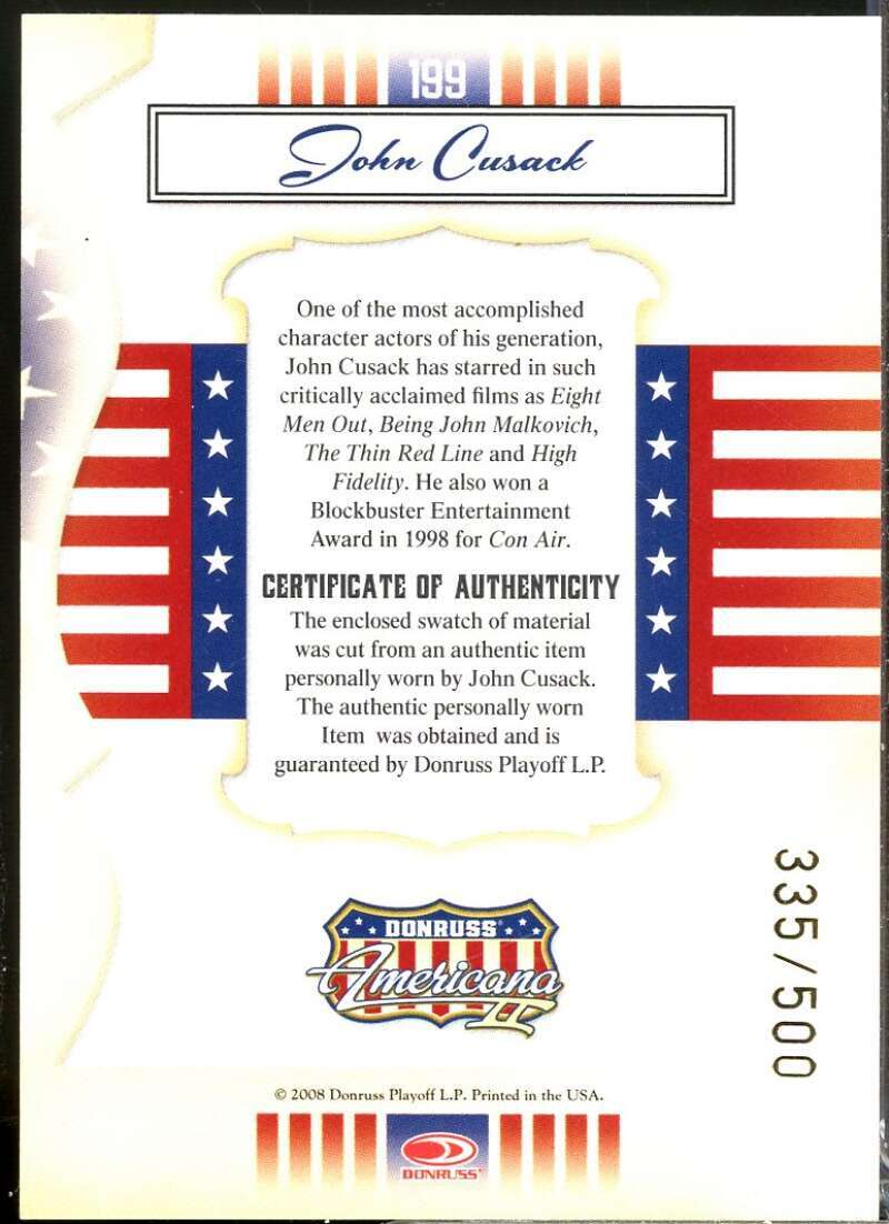 John Cusack Card 2008 Americana II Stars Material /500 #199  Image 2