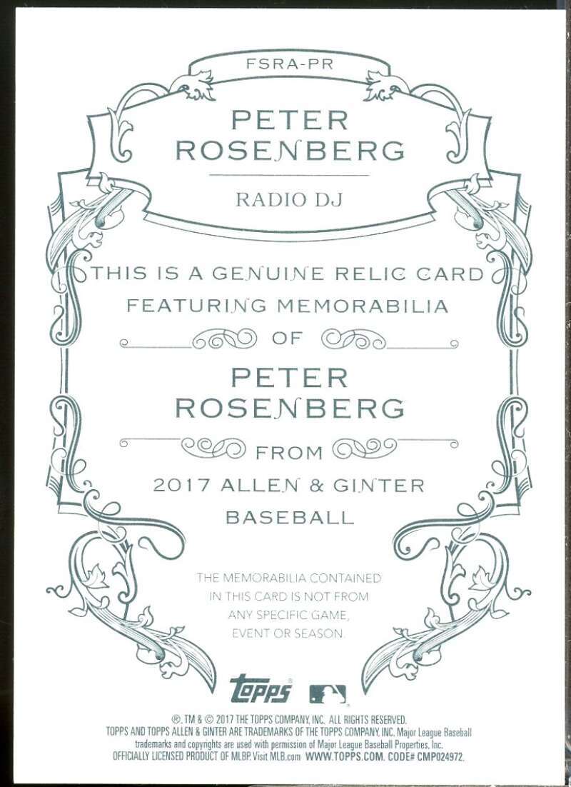 Peter Rosenberg Card 2017 Topps Allen and Ginter Relics #FSRAPR  Image 2