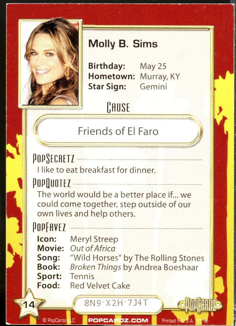 Molly Sims Card 2008 Popcardz Memorabilia #14  Image 2