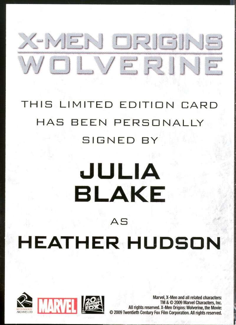 Julia Blake Card 2009 Rittenhouse X-Men Origins Wolverine Autographs #NNO  Image 2